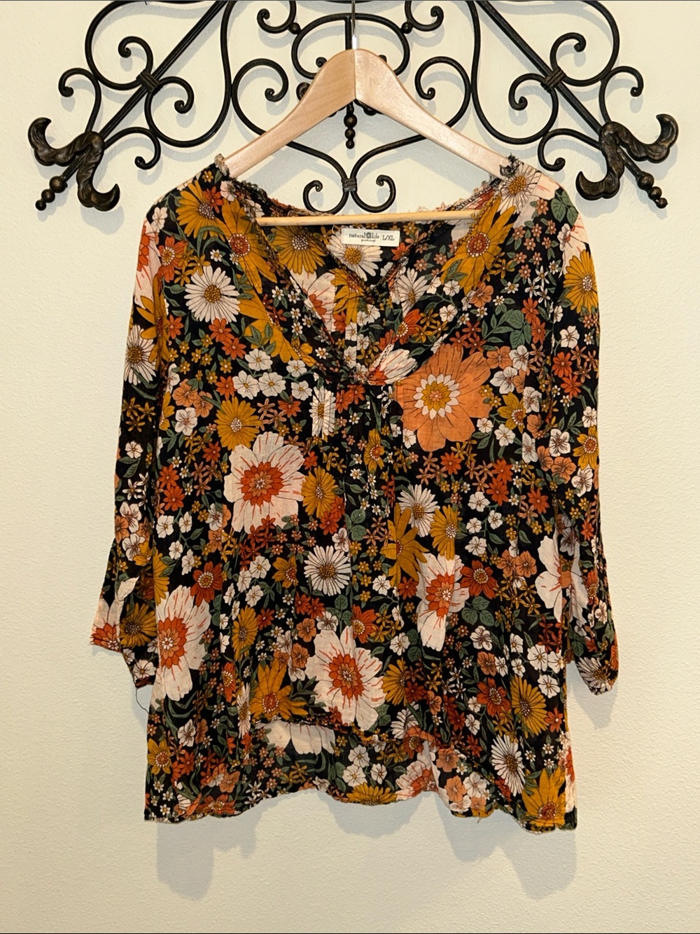 NATURAL LIFE FLORAL TOP 3/5 SLEEEVE SIZE L/XL